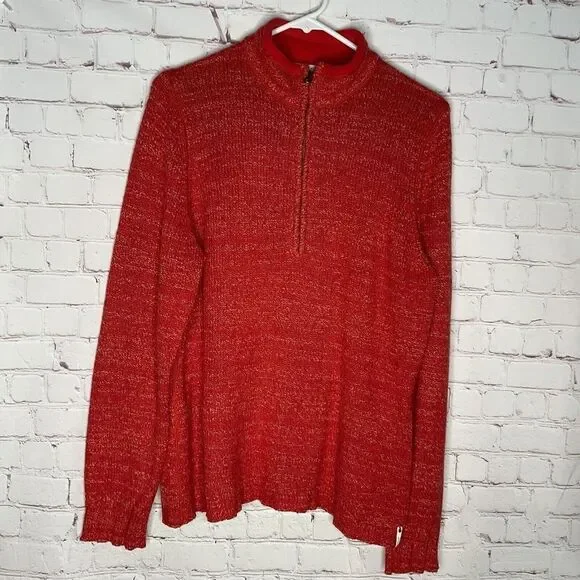 Woolrich Women’s Red/Yellow Wool Blend 1/4 Zip Long Sleeve Sweater Size L - Picture 7 of 8
